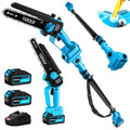 2-in-1 Electric Pole Saw 6inch Mini Chainsaw Cordless Brushless 2x4.0Ah Batteries Fast Charger Telescopic Power Pole Saw Tree Trimmer Limb Branch Cutter Pruner 16 Ft Max Reach Multi-Angle Blue - color: Blue-2 Batteries
