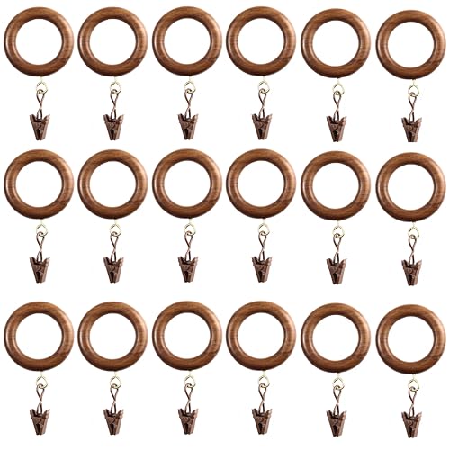 50 Pieces Natural Rosewood Wooden Curtain Rod Rings with Clips | 2 Inch Outer Diameter, 1.25 Inch Inner Dia | Fits 1 Inch Rod | Drapery Curtain Rings - size: 1.25 INCH Inner Dia