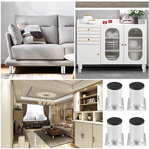 4-Pcs Adjustable Aluminum Alloy Furniture Legs 2.36" Height Silver - color: Silver, size: 2.36 Inch