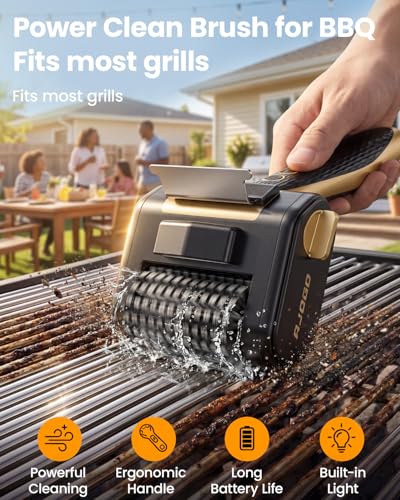 Cordless Electric Grill Brush with LED Light and Front Scraper, Gold - color: Gold