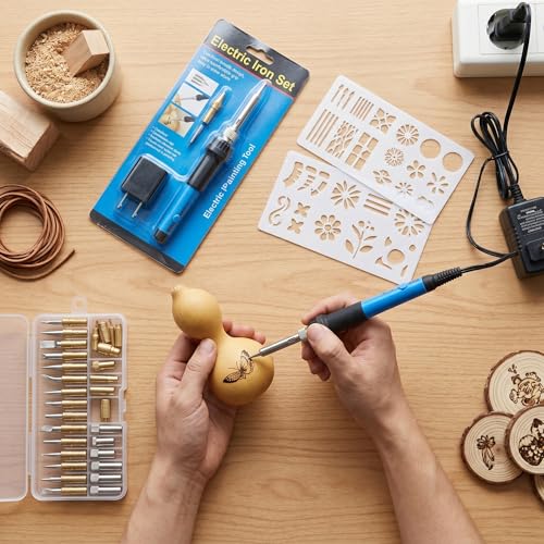 Wood Burning Kit, Pyrography Pen with Adjustable Temperature for Wood Leather Burning Carving Embossing Soldering with 27 Woodburning Points Soldering Tips(Blue)