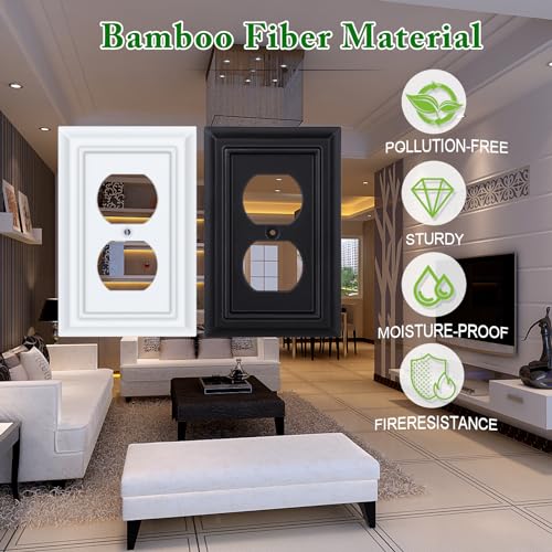 Matte Black Decorative Outlet Covers Wall Plates, Bamboo Fiber Light Switch Covers, Natural Material Electric Receptacle Switch Plate Outlet Cover of various styles (1 Gang Duplex 4 Pack) - size: 1 Gang Duplex 4 Pack