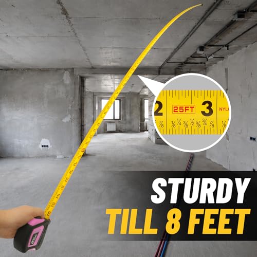 GRENPRO 25FT Magnetic Tape Measure, Double-Sided 1/32", Nylon Coated Blade - color: Yellow