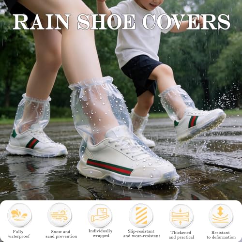 Individually Packaged Rain Shoe Covers for Adults, 40 Pcs Clear Disposable Plastic Shoe Ponchos, Wear-resistant & Portable，Perfect for Use in Rain, Snow and Disney (Kids + Adults, M 40Pcs) - size: Kids + Adults M 40Pcs