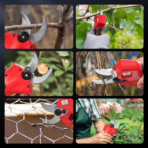 Upgraded Electric Pruning Shears,1.4" Cutting Diameter Cordless Power Pruner with LCD Display, Brushless Motor Pruning Shears with 2000mAh*2 Rechargeable Batteries for Garden Tree Pruner Branch - style: LCD-1.4" red