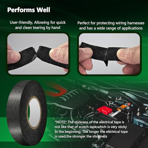 2 Rolls High Temp Wire Harness Tape (100FT Total) – OEM-Grade Automotive Cloth Fabric Tape for Engine Wiring Loom, Cable Protection & Noise Dampening - style: 2-pack