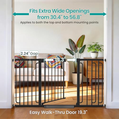 Cumbor 30.4-56.8" Extra Wide Baby Gate, Auto Close Dual Lock Dog Gate Black - color: Black, size: 30.4"-56.8" W x 30.5" H