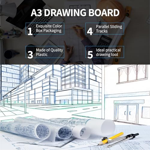 Zonon A4 Portable Drawing Board, Multi-Function Metric Drafting Table Drafting Board with Clear Rule Parallel Motion and Angle Adjustable Measuring System - size: A4