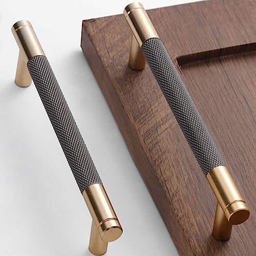 30 Pack 5 Inch 128 mm Knurled Cabinet Handles Cabinet Pulls Aluminum Handles Knurled Drawer Pulls Gold and Grey Oxidation Finish with Diamond Pattern 6" Length (5" Hole Center) - color: Gold Grey, size: 5 Inch