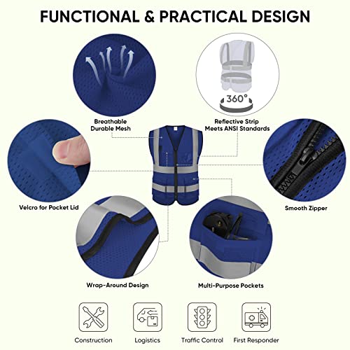 TICONN High Visibility Reflective Safety Vest for Men & Women, ANSI Class 2 - color: Blue, size: Small
