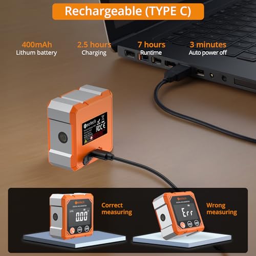 Neoteck 4-Side Magnetic Digital Angle Finder with Laser Class 2,<1mW Output