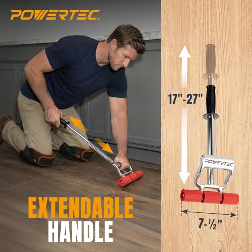 POWERTEC Extendable Floor and Wall Roller for Vinyl Flooring, Tile & Linoleum Roller with Extendable 17" to 27" Handle, 7.5" Wide for LVP, Veneer, Carpet, Wall Coverings, 1PK (71033) - size: 17"-27" Extendable, style: Straight Roller