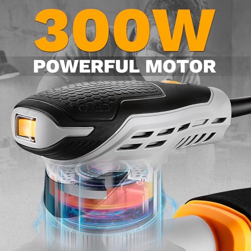 Random Orbital Sander: DEKOPRO 5" Corded 3.0 Amps Electric Sander with Dust Box, 6 Various Speeds Adjustable Palm Sander with Dust Box, 16Pcs Sandpapers for Woodworking & Sanding-Yellow