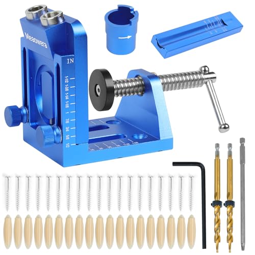 Pocket Hole Jig Kit with Adjustable Drill Guide, Stop Collars, 30PCS Screws & Plugs, Allen Wrench – Complete Woodworking Joinery System