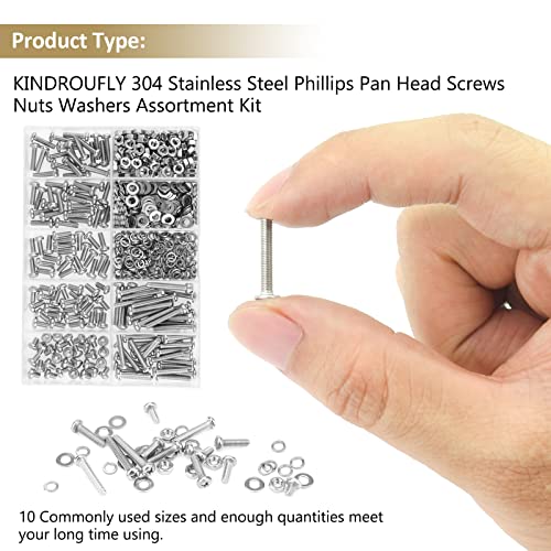 562 Pieces M3 x 4/6 /8/10 /12/16 /20mm Phillips Pan Head Machine Screws Nuts Washers Assortment Kit, 304 Stainless Steel, Fully Machine Thread - size: M3