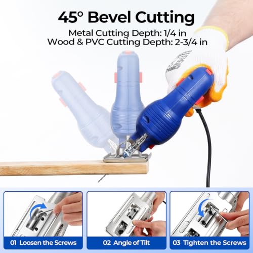 DEKO Electric Jigsaw Tool Power Jig Saws for Woodworking, Wood Cutter Hand Tool with 6 Variable Speed
