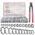 AKIHISA 666Pcs Single Ear Hose Clamps, 24 Sizes 5.3-34.6mm 304 Stainless Steel Ear Clamps Crimp Hose Clamps Cinch Rings Assortment Kit for Automotive, Pipe, Plumbing - size: 666Pcs (5.3-34.6mm)