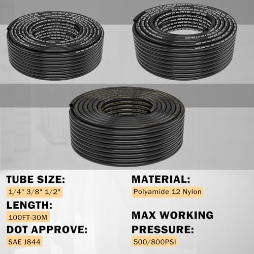 CheeMuii 112PCS Brass DOT Air Line Fittings with 3 Roll 100FT DOT Air Lines - size: 100FT-3ROLL-112PCS
