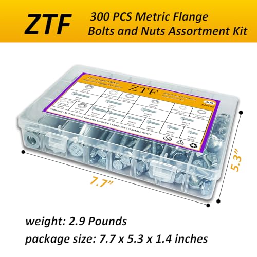 ZTF 300pcs Metric Flange Bolts and Nuts Assortment Kit, Heavy Duty Metric Machine Screws Nuts Washers, 10 Most Common Sizes Zinc Alloy Steel Grade 10.9 (Flange M6 M8 M10 Kit) - style: silver-M6 M8 M10 Flange Bolts