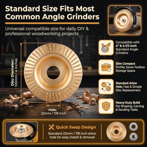 3Pcs Tungsten Carbide Cutting Wheel for Angle Grinder, Heavy Duty Wood Carving Disc Set for Cutting Shaping Sanding, Fits 4" & 4-1/2" Grinders