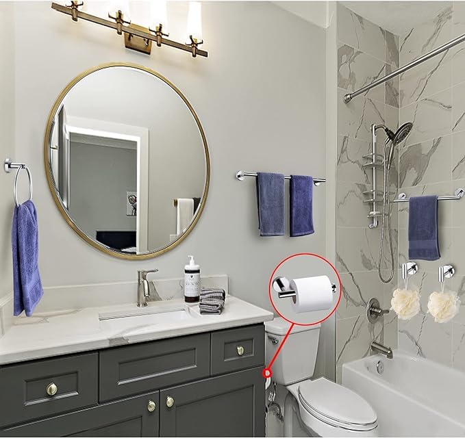 12 Pieces Polished Chrome Bathroom Hardware Accessories Set Hand Towel Ring 16&23.6 inch Round Towel Bar Toilet Paper Holder Towel Hooks 4 Pieces SUS 304 Stainless Steel,Heavy Duty,Wall Mounted - color: Polished Chrome, size: 12 piece 24"