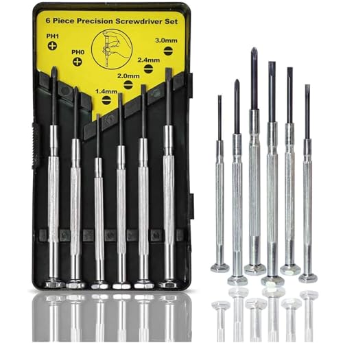 6PCS Mini Screwdriver Set, Small Professional Repair Tool Kit with 6 Different Size Flathead and Phillips Screwdrivers, Precision Screwdriver Sets for Jewelry, Watch, iPhone, Eyeglass Repair - style: 6PCS