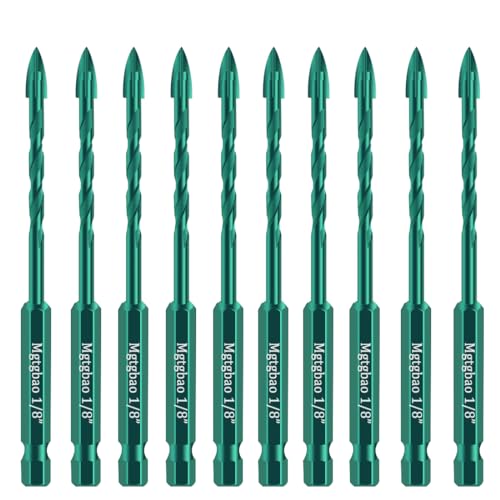 10PC Green 3mm Masonry Drill Bits, 1/8” Concrete Drill Bit Set for Tile,Brick, Plastic and Wood,Tungsten Carbide Tip Best for Wall Mirror and Ceramic Tile. - size: 1/8 in