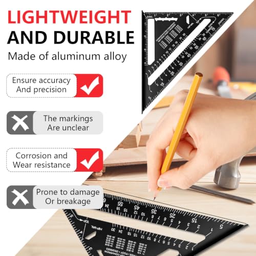Aluminum Alloy Rafter Square 7 Inch, Carpenter Square Layout Tool with Laser-Etched Scale, Woodworking Triangle Ruler for Carpenters Craftsmen, Multi-Angle Protractor (Red) - color: Red