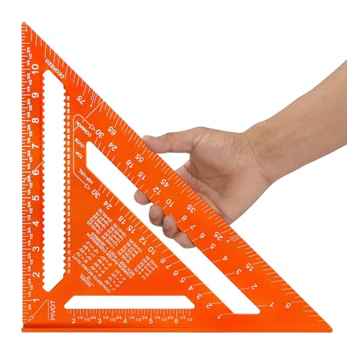 12 Inch Rafter Square, Carpenter Measuring Layout Tool,Aluminum Alloy Triangle Ruler Protractor for Woodworking andCarpentry - Imperial - size: 12inch