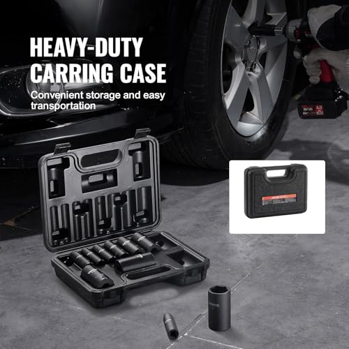 VEVOR 3/8" Drive Impact Socket Set, 11 Piece Deep Socket Set SAE 5/16"-1", 6 Point CR-V Alloy Steel for Auto Repair, Easy-to-Read Size Markings, Rugged Construction, Includes Storage Case - size: 3/8" 11PCS Deep