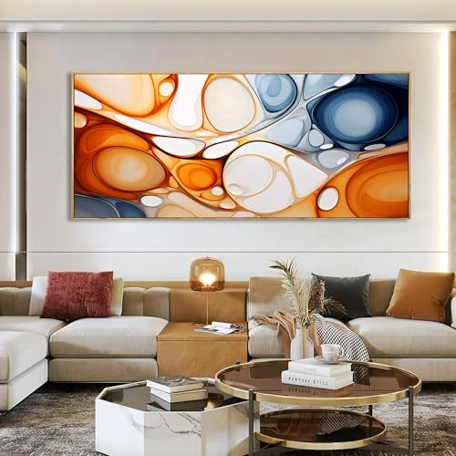 KLAKLA Orange Wall Art 86x39 Inches - Abstract Huge Canvas Picture Wall Decor Living Room Oversized Artwork for Walls Bedroom Office Decoration Modern Frame Wall Art - color: Colorful + Orange Frame, size: 86"L x 39"W