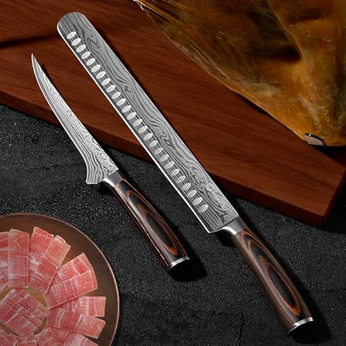 Sunnecko BBQ Carving Knife Set,Slicing and Boning Knife for Meat Cutting - color: 12 inch Carving Knife with 7 inch Boning Knife