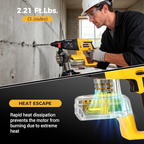 SDS-Plus Cordless Rotary Hammer Drill Compatible with DeWalt 20V MAX Battery (Tool Only), Hammer Drill for Concrete with 4 Functions, Rotomartillo Brushless Motor Includes 5 Drill Bits, 2 Chisels