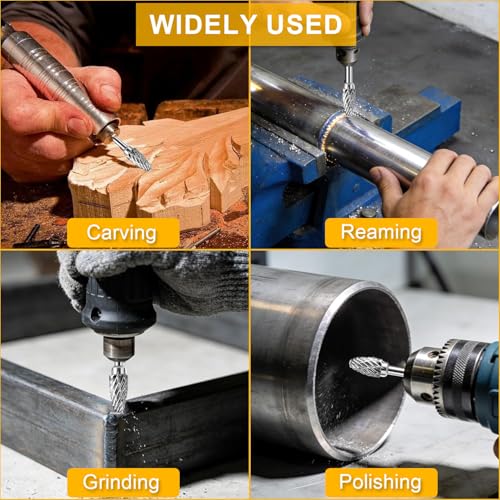 10PCS Long Carbide Burrs Set with 1/8" Shank Total L 4" Rotary Tool Accessories for Dremel, Double Cut Tungsten Carbide Rotary Files for Metal Wood Aluminum Engraving Drilling - size: 3x6mm