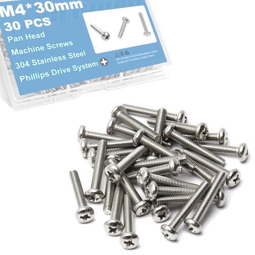 30Pcs M4x30mm Pan Phillips Cross Machine Screws for Cabinet Doors - size: M4x30mm