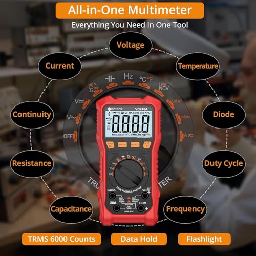Neoteck 6000Counts TRMS Digital Multimeter for 750VDC 1000VAC AC/DC Current - color: Red, size: 6000Counts(AC 750V/DC 1000V)