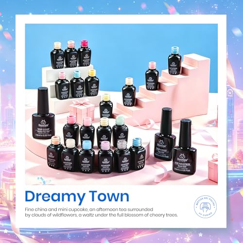 Beetles Gel Nail Polish Set, 23 PCS 20 Colors Pastel Macaron Gel Polish Kit - color: Dreamy Town - 20 Colors (23 Pcs)