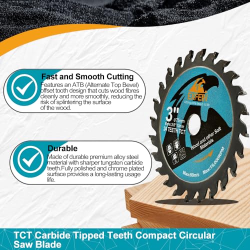 3 Inch Wood Cutting Disc 4pcs - 24T TCT Carbide Tipped Teeth Compact Circular Saw Blade with 3/8-Inch Arbor, General Purpose for Cuttting in Wood Plastic and Composite Materials - size: TCT (for wood)