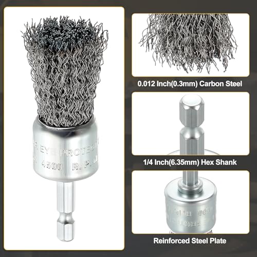 DTGN 24 Pcs Wire Wheel Cup Pen Brush Set for Drill, 1/4 Inch Hex Shank,1-4" - size: 1-4inch