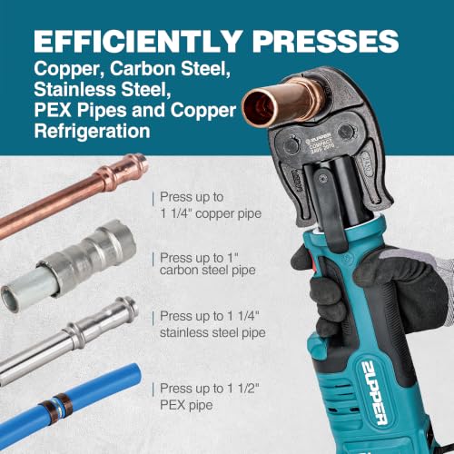 ZUPPER Compact Press Tool Kit for 1/2" to 1-1/4" Copper Pipes - style: MP-2430S (kit with 4 VUS Copper Press Jaws 1/2" to 1-1/4")