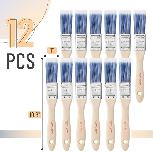 Bates 1-Inch Paint Brushes - 12 Pack, Treated Wood Handle, Stain & Wall Brush - color: Wood Handle, size: 12 Pack, 1"
