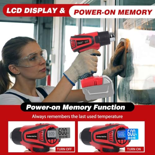 Cordless Heat Gun Compatible with Milwaukee m18 Battery 350W Fast Heating 120℉–1112℉ Variable Temperature LCD Display Portable Hot Air Gun 4 Nozzles for Crafts, DIY (Tool Only, Not Made by Milwaukee)