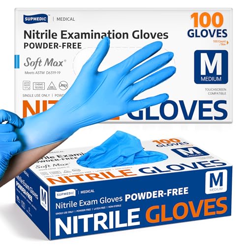 Supmedic Medical Soft Max Nitrile Exam Gloves Powder-Free Disposable 100 Ct - color: Blue (Medium)
