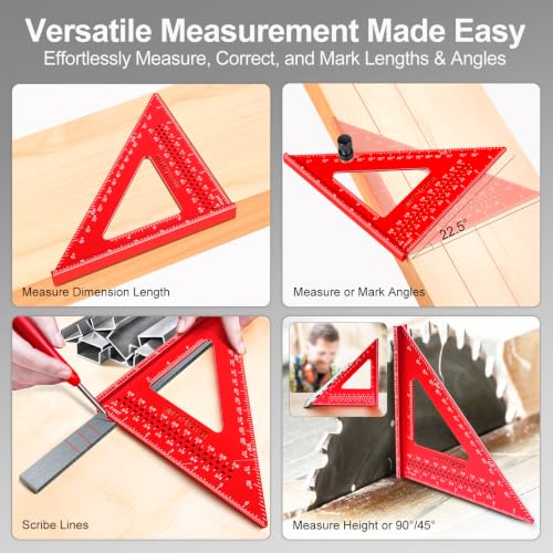 7 inch Carpenter Square, 1/16" Precision Hole Scribing Square Tools, 0-90° Aluminum Alloy Rafter Square, Woodworking Square & Carpenter Pencils 12 Refills AM13E - color: Imperial: 7 inch Square+Pencil