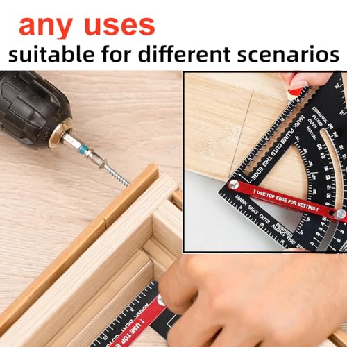 Carpenter Square 7 inch,Adjustable Rafter Framing Square Tools,T Square Multi-Purpose Aluminum Alloy Triangle Carpenter Square for Woodworking and Carpentry | Drill Gauge, Protractor, Ruler ﻿ - color: Black
