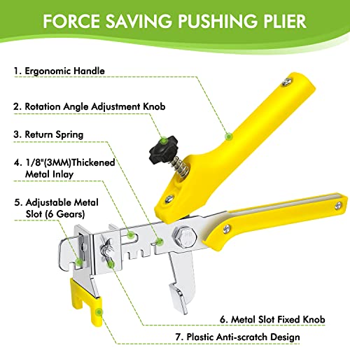 Tile Leveling System 1/8”Kit, 600pcs Tile Leveler Spacers Clips+200pcs Reusable Wedges+1pc Tile Pliers for Wall/Floor Tile Adjustment, Tile Leveler Tool Set for Tile & Stone Installation(1/8",Yellow) - size: 1/8"