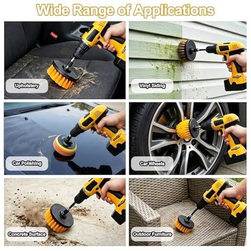 Drill Brush Attachments Set, 17PCS Power Scrubber Kit with Scouring Pads and Sponge, for Bathroom, Tile, Grout, Kitchen, Tub and Car Wheel Cleaning