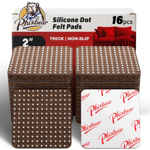 PHIXBEAR 2" Non-Slip Furniture Pads with Silicone Gripper Dots,16 Pcs