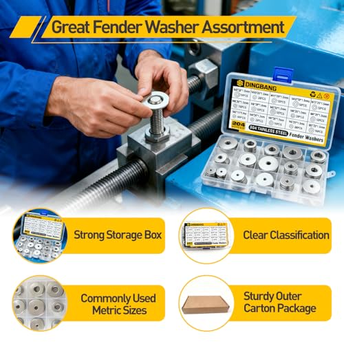 260Pcs Fender Washer Assortment Kit,304 Stainless Steel Assorted Washers,15 Sizes M3 M4 M5 M6 M8 M10 M12 Flat Washers Kit for Screws and Bolts,Hardware Fasteners for Industrial & DIY Use