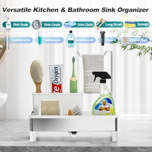 Ewaiira Sponge Holder for Kitchen Sink, Stainless Steel Sink Caddy - color: E-white